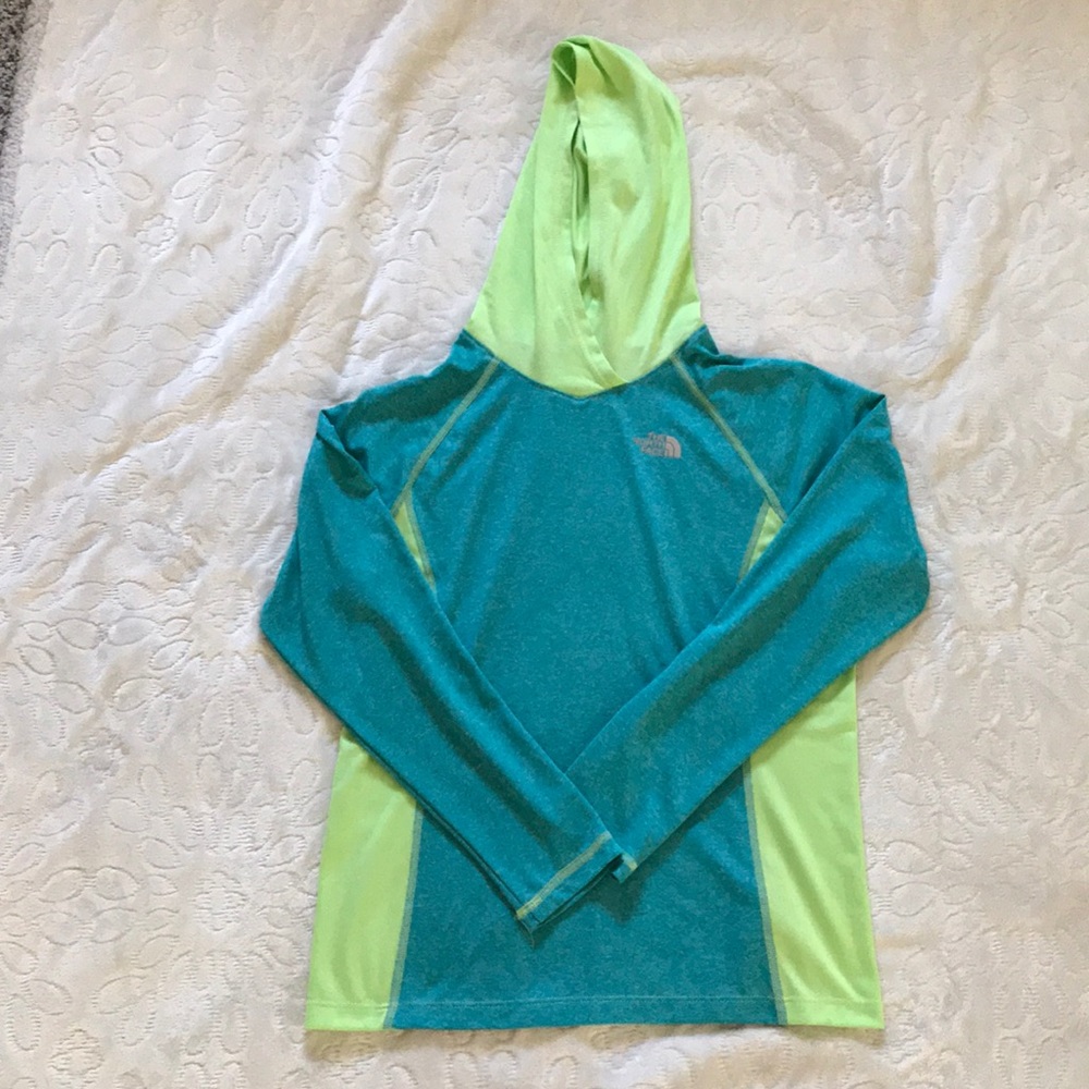 Aqua / Lime Green Fitness Hooded Long-Sleeve